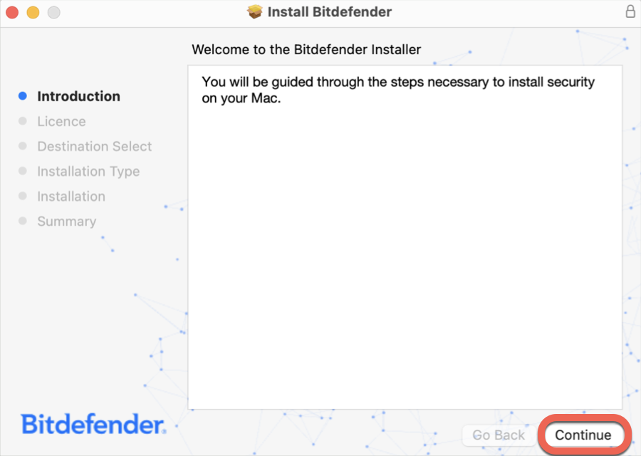 Install Bitdefender Antivirus for Mac - Continue