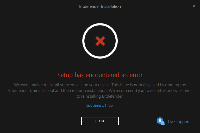 bitdefender error on shutdown