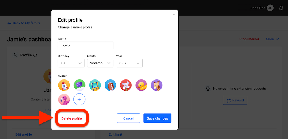 Delete profile