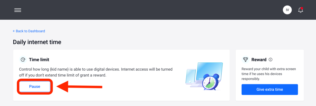 Pause Daily Internet time limit
