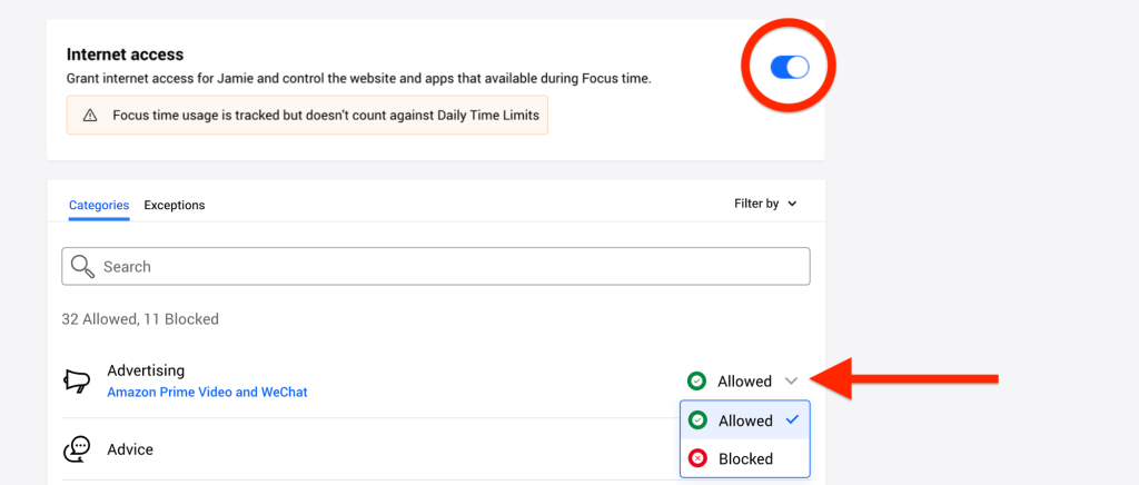 Routines - allowing & blocking Categories