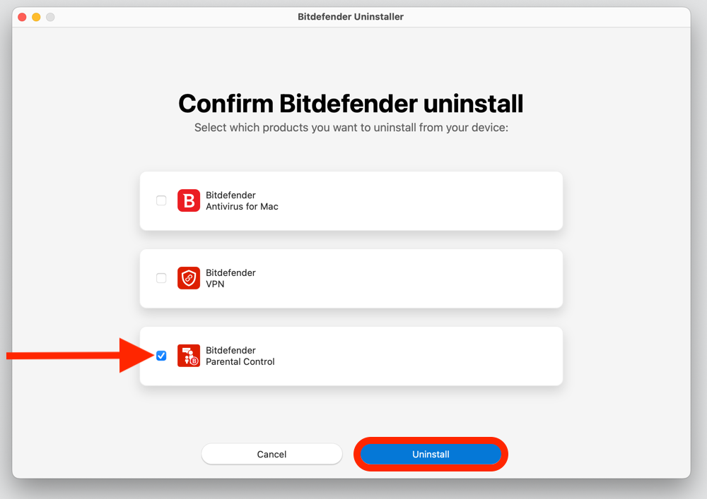 Uninstall Bitdefender Parental Control - macOS