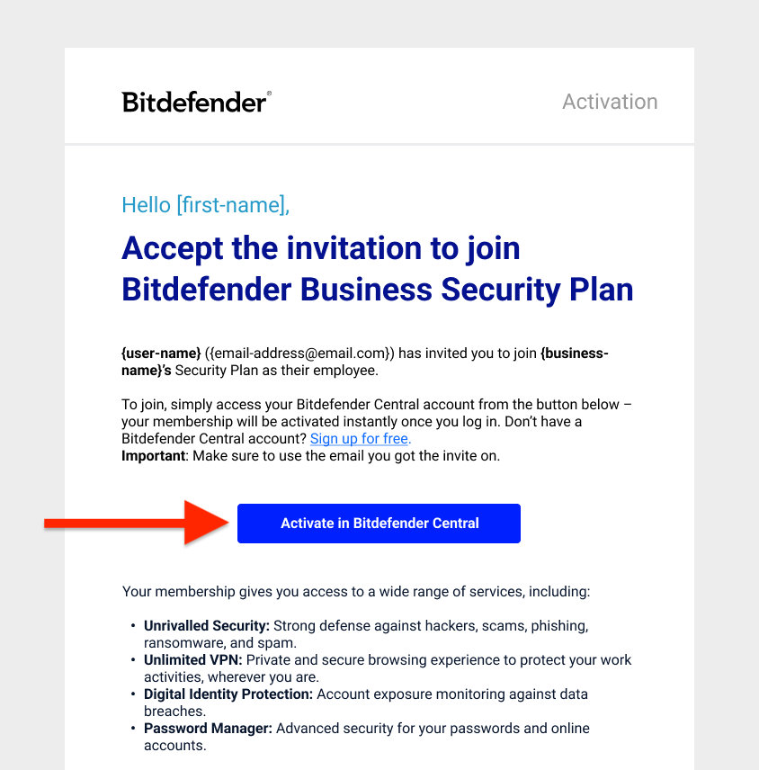 Activate in Bitdefender Central