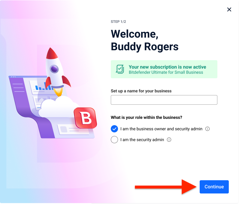 Bitdefender Ultimate Small Business Security welcome screen