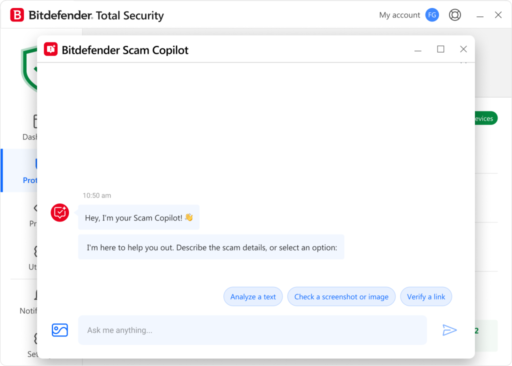 Bitdefender Scam Copilot chatbot