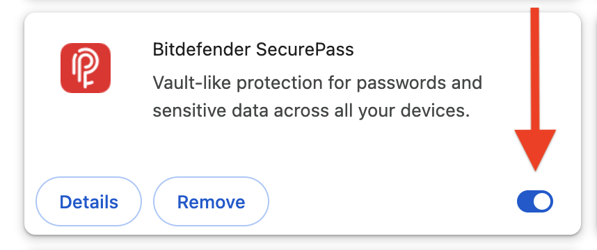 Bitdefender SecurePass-Erweiterung aktiviert