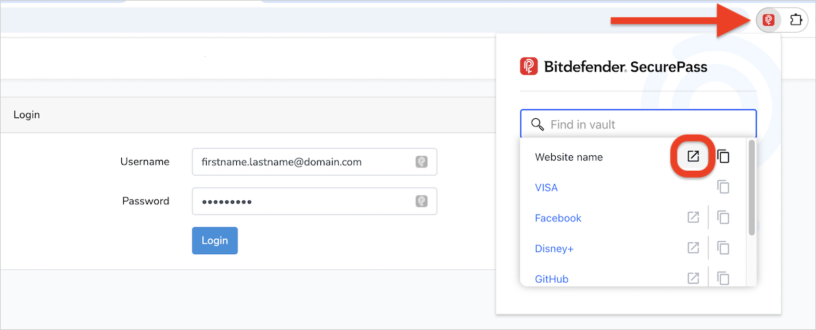 Bitdefender SecurePass Autofill von der Browser-Erweiterung